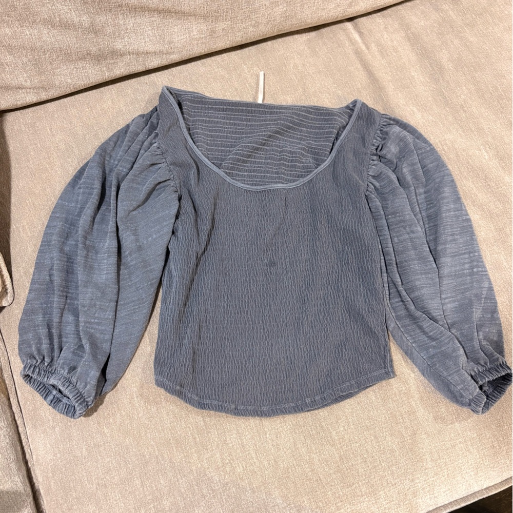 Free People Charcoal Blouse with Puffed Sleeves